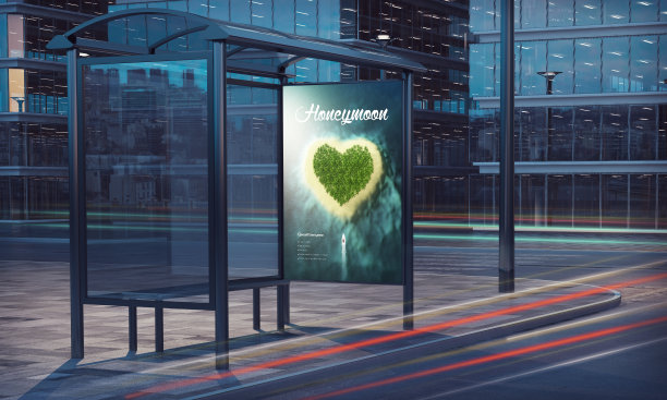 公交车站3d渲染蜜月海报图片下载