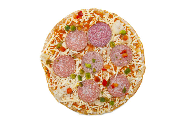 冷冻披萨与腊肠孤立在白色背景图片下载