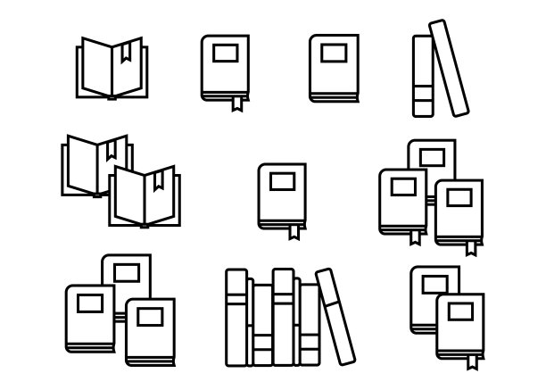 书籍图标在彩色的平线风格。摘要应用向量图片下载