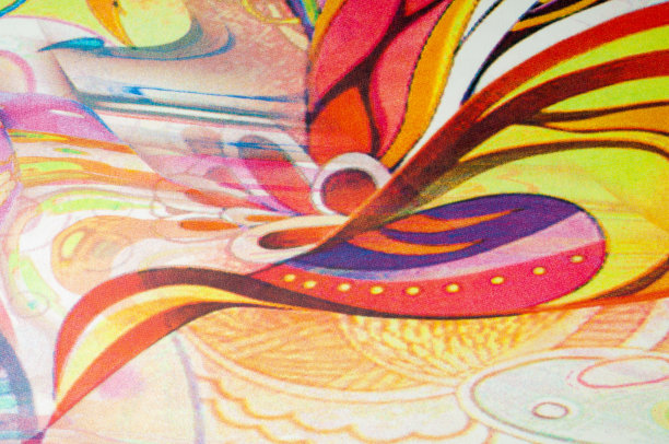 面料色彩抽象化，有黄、蓝、蓝的图案，图片下载