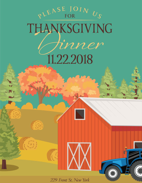 农村秋天农场场景感恩节晚餐邀请图片下载
