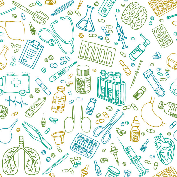 药涂鸦。手绘矢量无缝模式图片下载