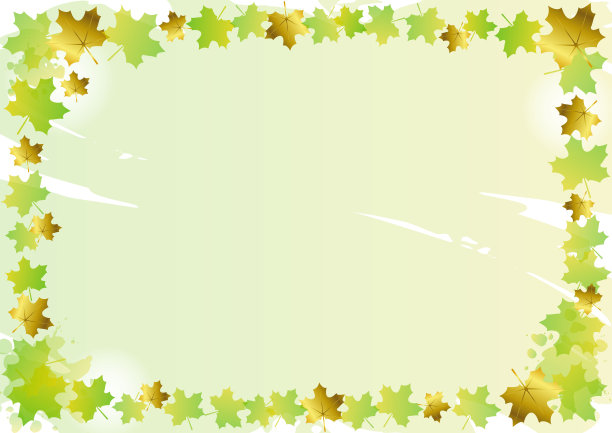 装饰框架的绿色和金色枫叶在绿色的背景图片下载