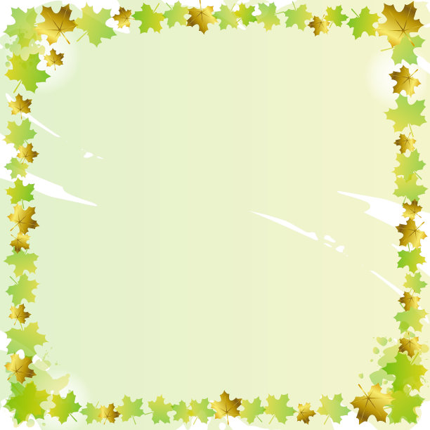 装饰框架的绿色和金色枫叶在绿色的背景图片下载