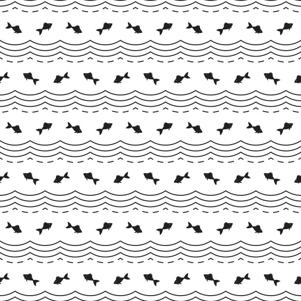 无缝模式与鱼和波浪图片下载