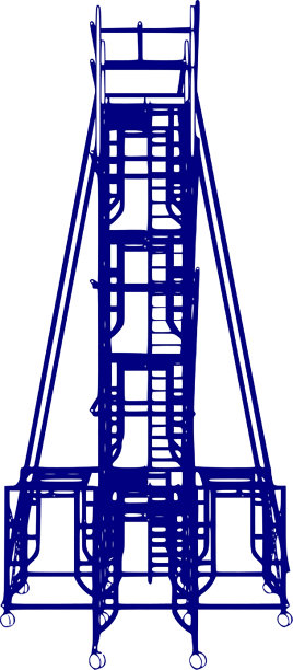 脚手架框架2层，日本标准型孤立在白色背景上。可按用户要求填充尺寸或其它安全标准。用于施工内容或脚手架租赁供应商。图片下载