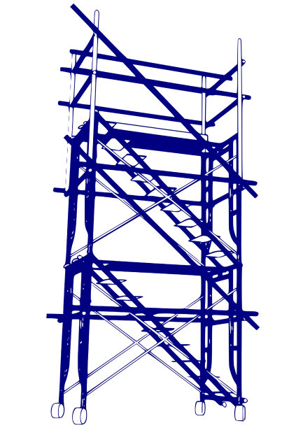 脚手架框架2层，日本标准型孤立在白色背景上。可按用户要求填充尺寸或其它安全标准。用于施工内容或脚手架租赁供应商。图片下载
