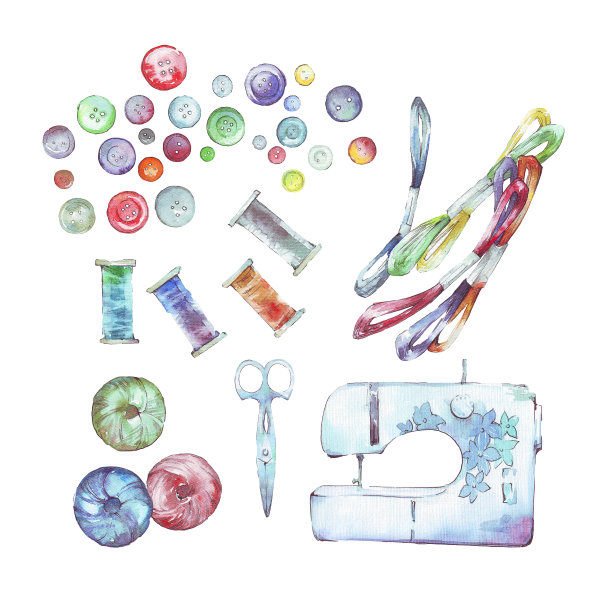 缝纫配件水彩画集图片下载