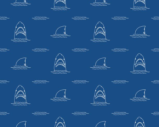 鲨鱼无缝模式，手绘手绘涂鸦鲨鱼，矢量插图图片下载