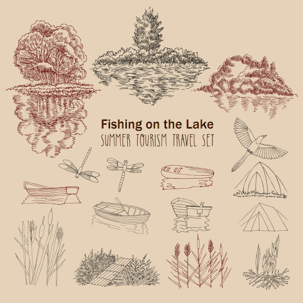 在湖上钓鱼与船的背景图片下载