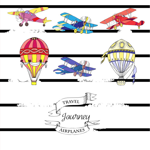 背景与飞机和热气球图片下载