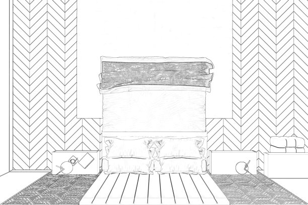 现代卧室室内草图。俯视图图片下载