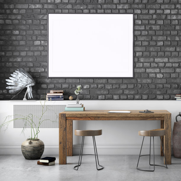 空白海报框架家庭办公室室内背景模板图片下载