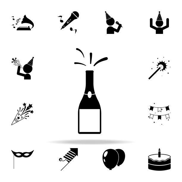 一瓶香槟图标。图标普遍设置为网络和移动图片下载