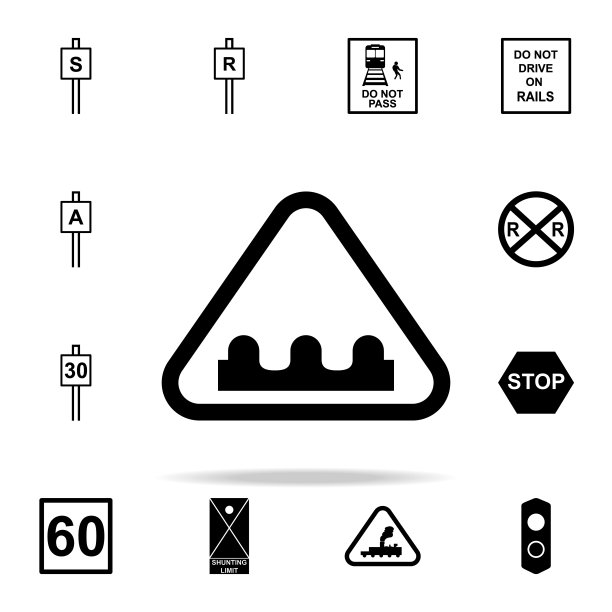 驼峰警告标志图标。铁路警告图标普遍设置为网络和移动图片下载