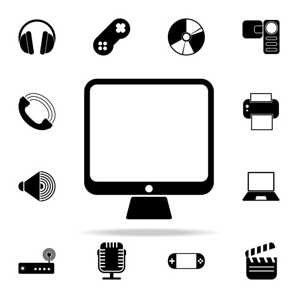 电脑显示器图标。媒体图标普遍设置为网络和移动图片下载