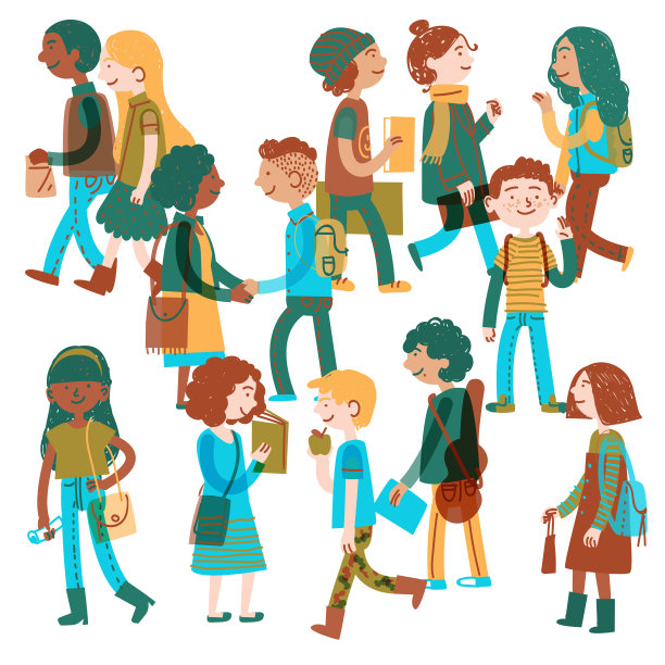 步行去上课的孩子们图片下载