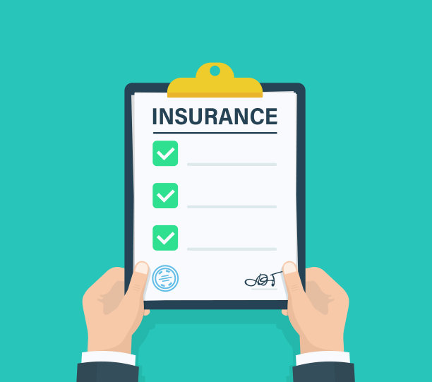 男子持有保险剪贴板与清单。问卷，调查，剪贴板，任务列表。平面设计，矢量插图的背景。图片下载