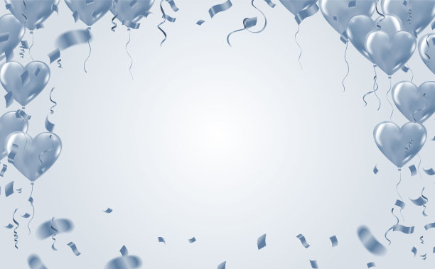 白色背景上点缀着五彩纸屑的蓝色丝带。假日，聚会的插图，在中心孤立的白色背景矢量EPS10图片下载