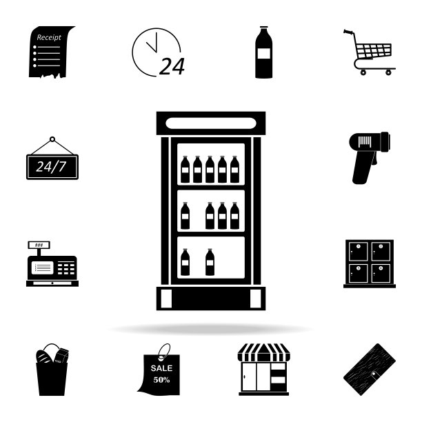 显示窗口与饮料图标。市场图标通用设置为网络和移动图片下载