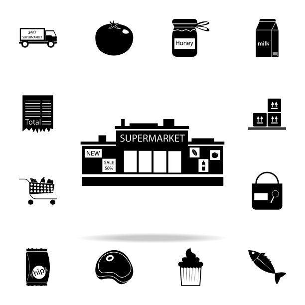 食品店图标。用于网页和移动端的通用市场图标集图片下载