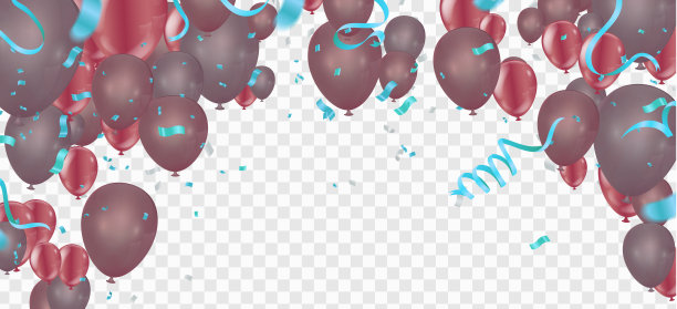 气球矢量插图。孤立在白色背景透明逼真悬挂闪闪发光的蛇纹和星星形状的五彩纸屑图片下载