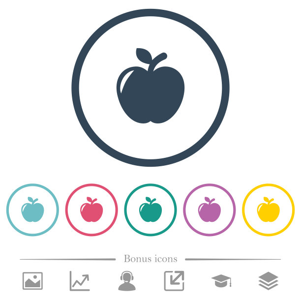 苹果平面颜色图标在圆形轮廓图片下载