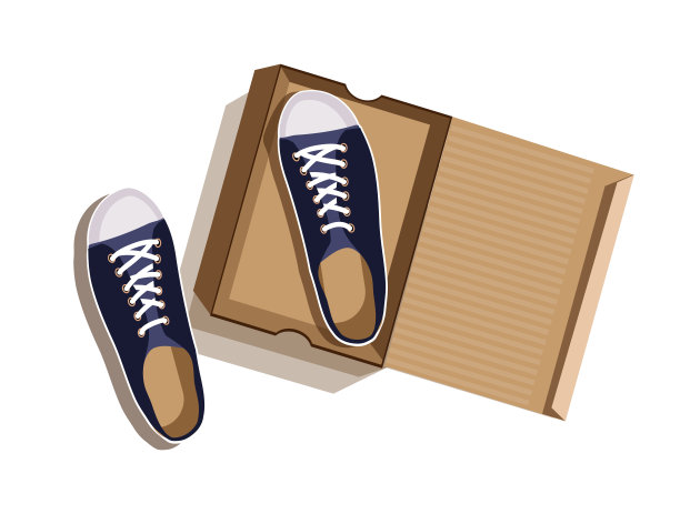 纸板箱里的蓝色运动鞋图片下载