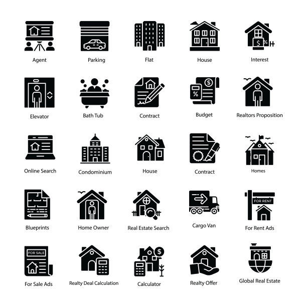 投资物业Glyph图标集图片下载