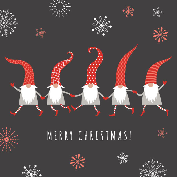 圣诞卡，节日问候，可爱的圣诞侏儒戴着红帽子图片下载