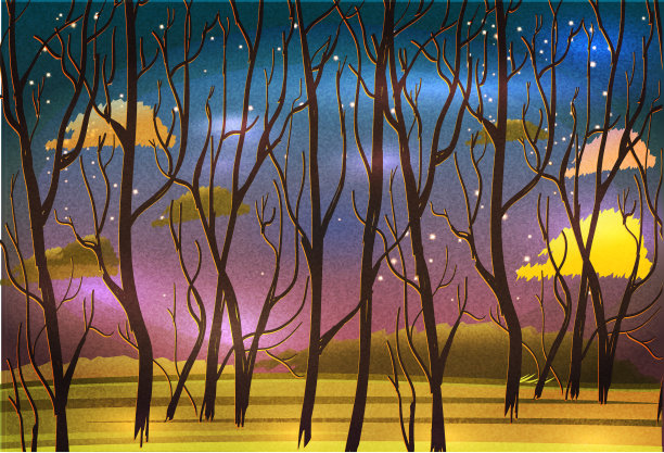 梦幻的秋天，秋色浓荫，星空璀璨。图片下载