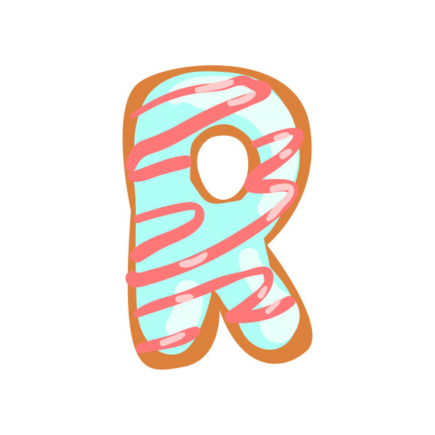 甜釉饼干R字母形状，面包可食用字体英文字母矢量插图上白色背景图片下载