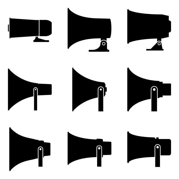 圆形喇叭喇叭图标设置。轮廓矢量图片下载