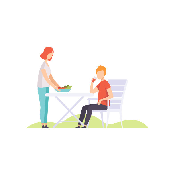 年轻夫妇有户外烧烤矢量插图在白色的背景图片下载
