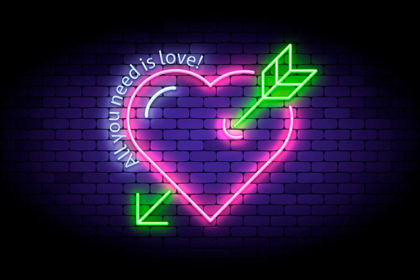 墙上有霓虹心和箭头。图片下载