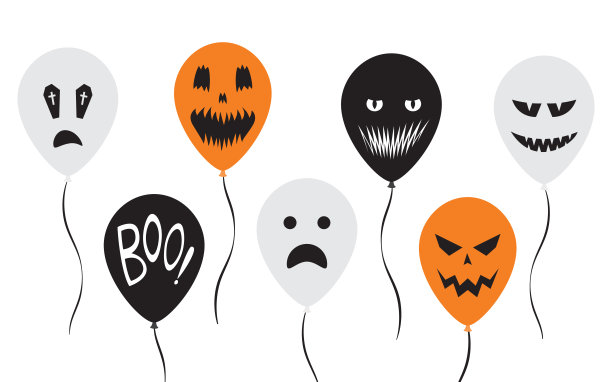 万圣节横幅与彩色气球有趣的人物图片下载