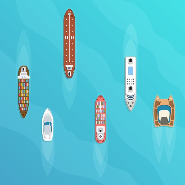 一套商业货物和客船。海上交通工具。运输艇。图片下载