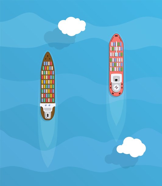 一组商业货船。海上交通工具。运输艇。图片下载