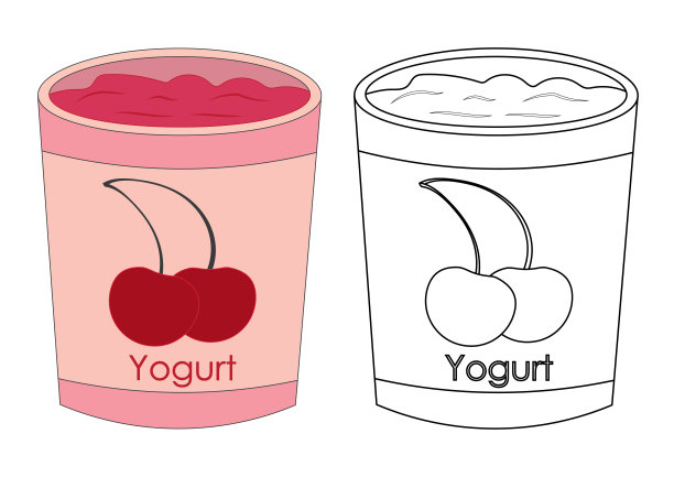 一杯樱桃味的酸奶和黑白色的颜色。矢量插图。图片下载