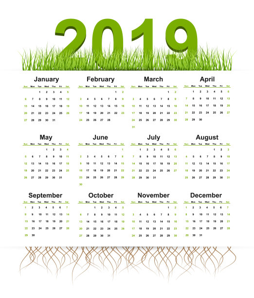 简单日历2016年。草的风格。图片下载