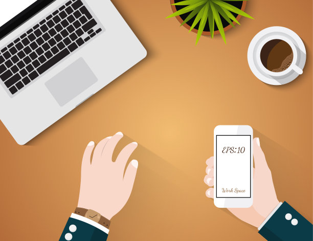 业务矢量概念工作空间与笔记本电脑咖啡和手持智能手机在桌子上图片下载