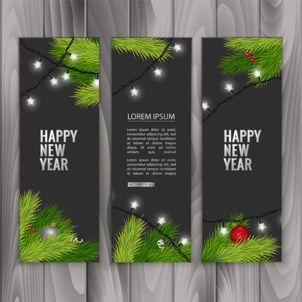 以杉木树枝为背景，以彩带、红球和花环装饰的圣诞横幅。向量eps 10图片下载