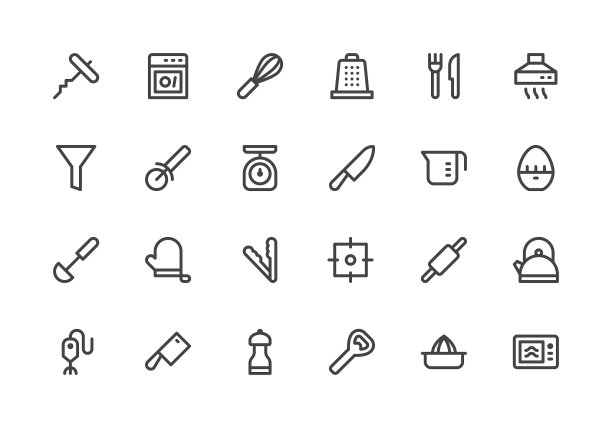 厨房用具。第1部分。产品线图标图片下载