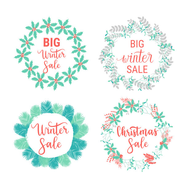 圣诞节大冬季促销标签、banner、贴纸套装图片下载