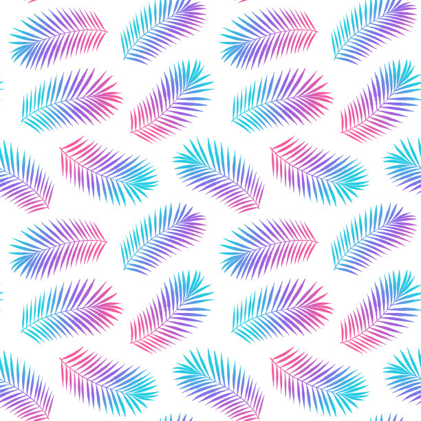 夏季热带棕榈树叶片无缝图案。矢量垃圾设计的卡片，网页，背景和自然产品。丰富多彩的时尚插图图片下载