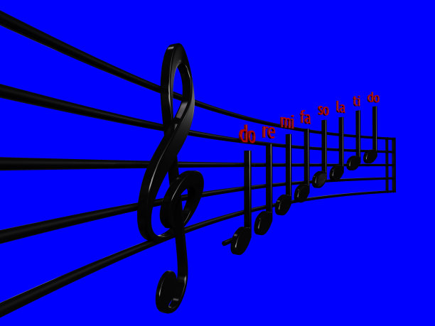 高音谱号和Crotchet黑色透视表音乐与蓝色背景3D插图-做re米表音乐3D插图图片下载