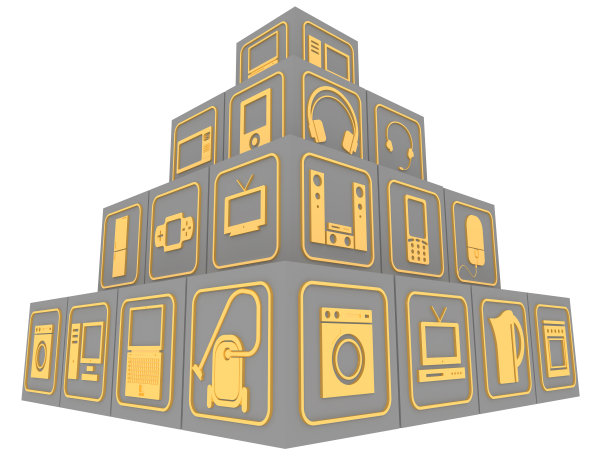 带有家用电子设备符号的立方体图片下载