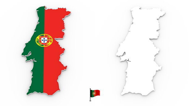 3D地图的葡萄牙白色剪影和国旗图片下载