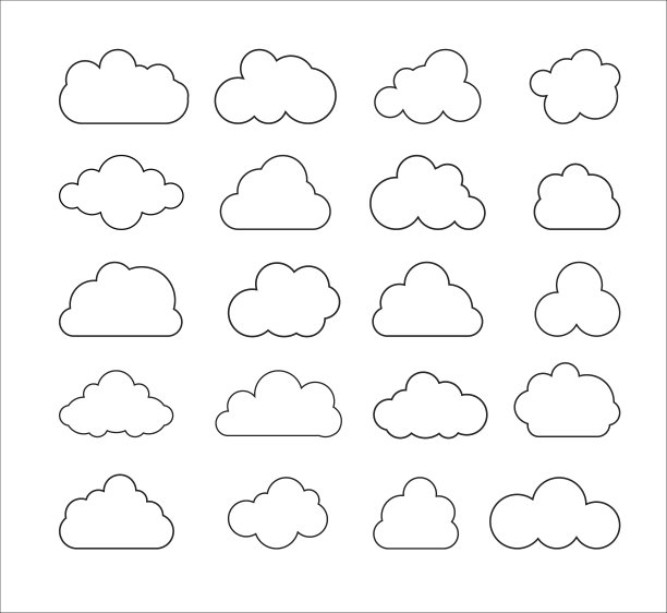 云的轮廓。云线图标集合孤立在白色背景上。矢量插图。图片下载