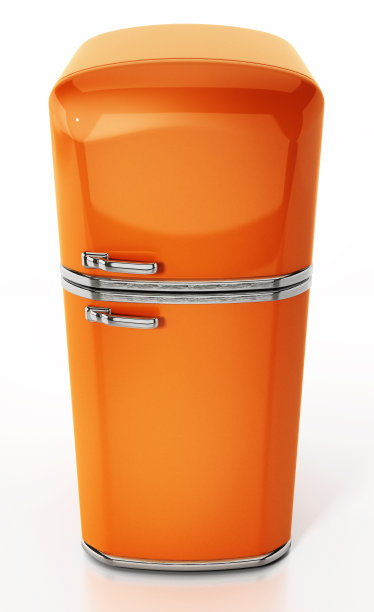 老式橙色冰箱孤立在白色图片下载